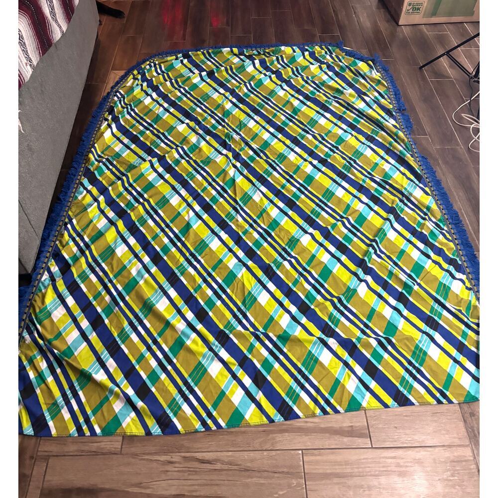 Blue Green Bed Coverlet Sheet with Fringe‎ 73"x106"